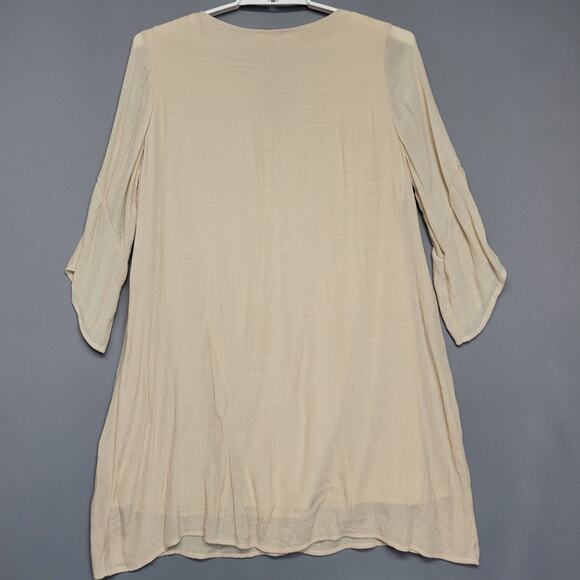 Indigo Rose Boho Top Womens 2X Beige Overlay Lace V-Neck 3/4 Split Sleeve Tunic - Picture 11 of 12